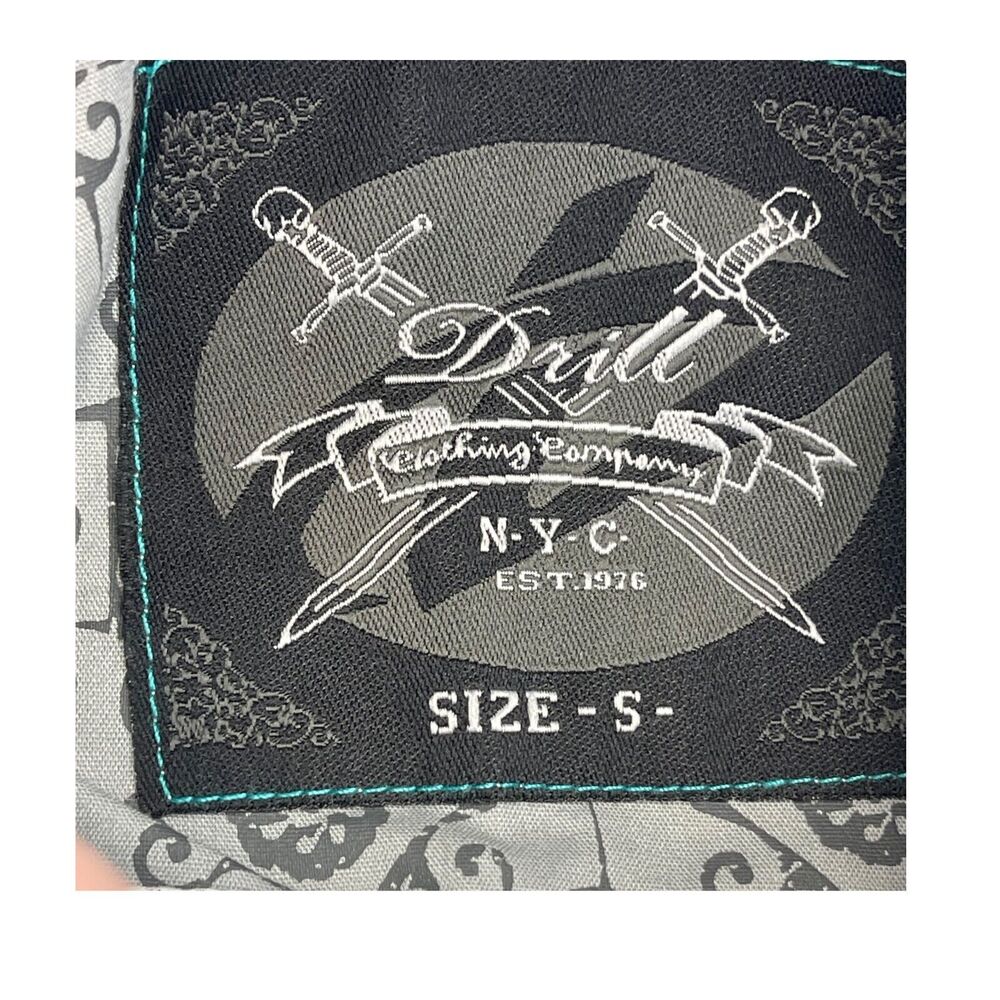 Drill Shirt Mens Small Black White Printed Cotton Short Sleeve Classic Button-Up - Picture 2 of 9